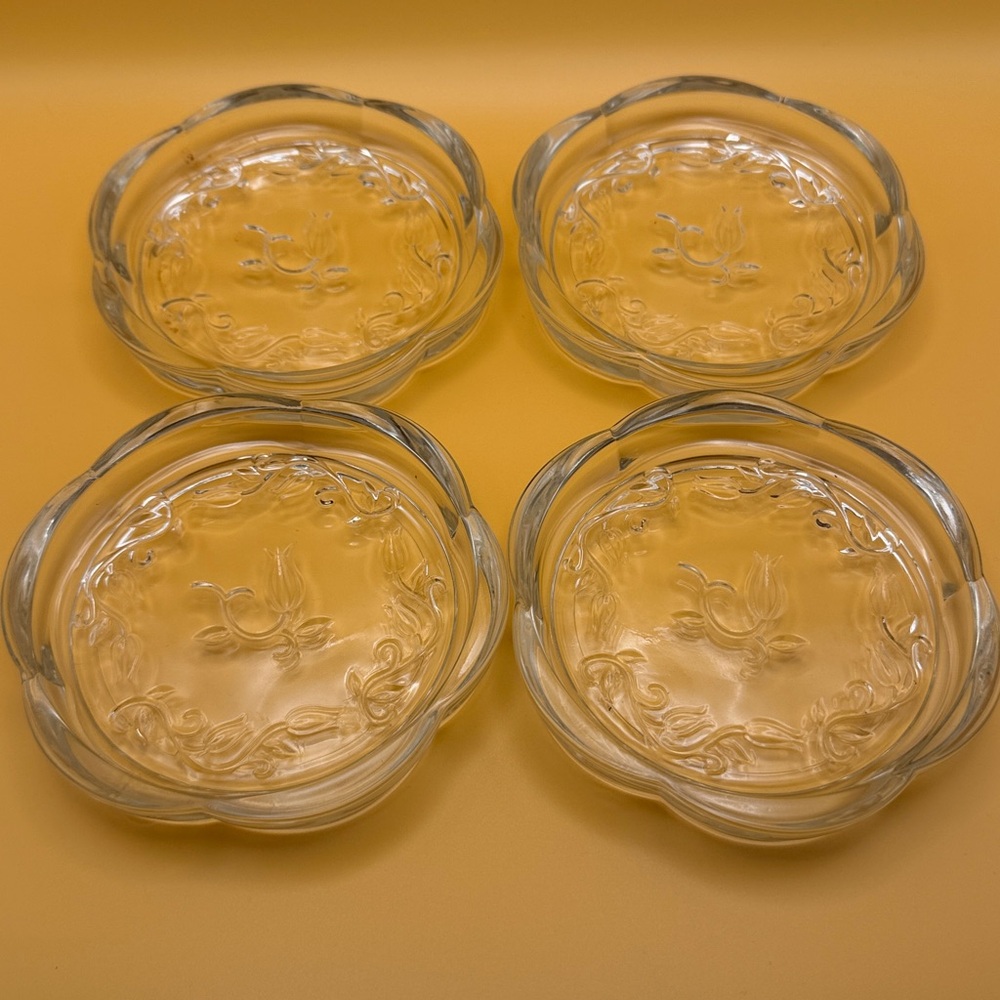 Princess House Fantasia Crystal Coasters 4pc Set Clear Tulip Excellent